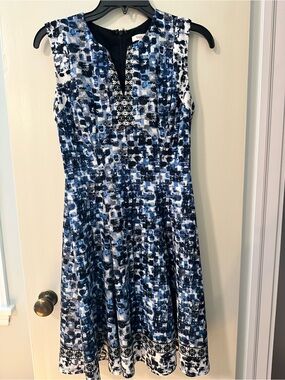 White House Black Market Sleeveless Blue and White Midi Dress
